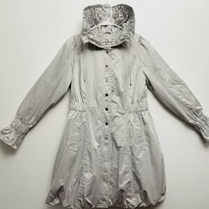 Donatella Cinched Waist Hooded Parka Jacket Grey/Silver with Pink Lining Small